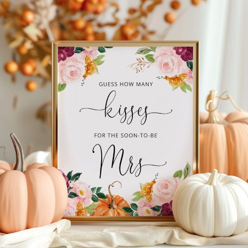 Fall how many kisses bridal shower game poster