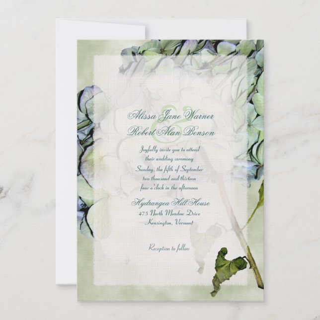 Fall Hydrangea Green and Blue Wedding Invite (Front)
