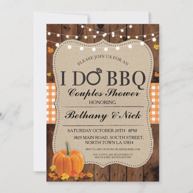 Fall I DO BBQ Couples Showers Rustic Lights Invite (Front)