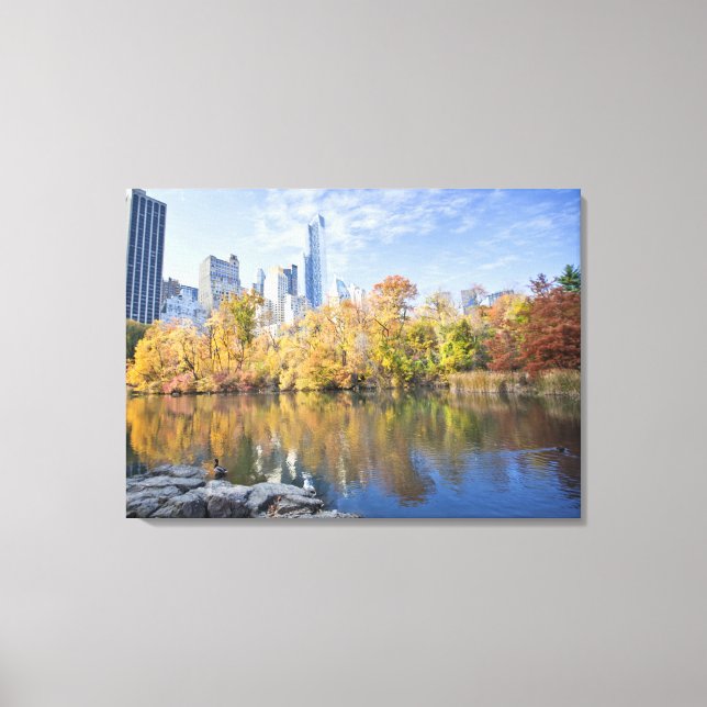 Fall In Beautiful Central Park Lake New York City  Canvas Print (Front)
