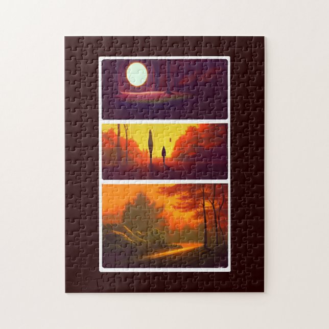 Fall in fantasy alien lands orange skies full moon jigsaw puzzle (Vertical)
