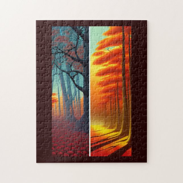 Fall in fantasy lands trees in golden orange shade jigsaw puzzle (Vertical)