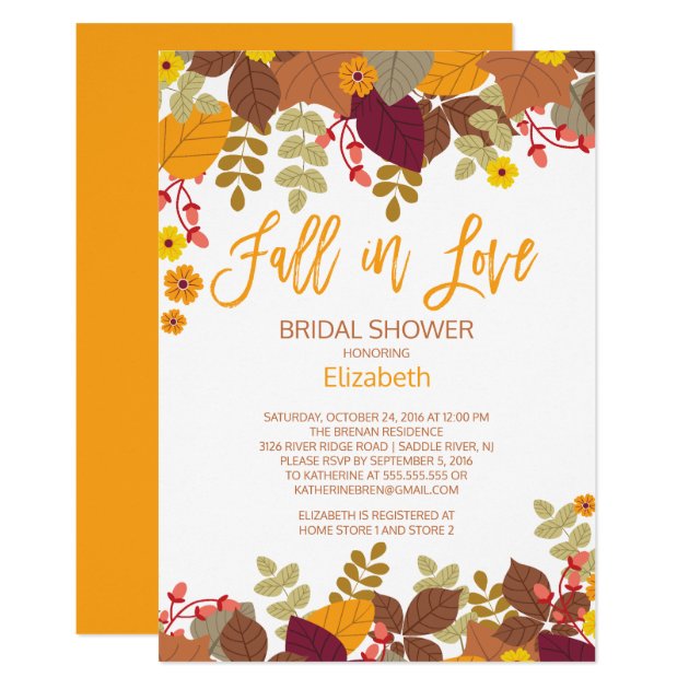 Fall In Lov Autumn Leaves Bridal Shower Invitation