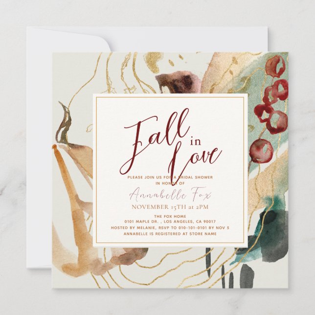 Fall in Love Abstract Pumpkin Bridal Shower Invitation (Front)