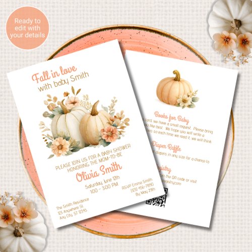 Fall in Love All in One Shower Invitation Pumpkins