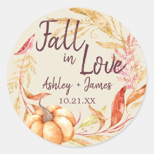 Fall in Love Antique White Wedding Monogram Classi Classic Round Sticker