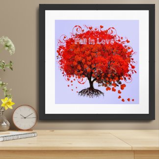 Fall In Love Any color Background Falling Tree Framed Art