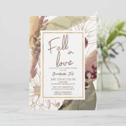 Fall in Love Autumn Abstract Floral Bridal Shower Invitation