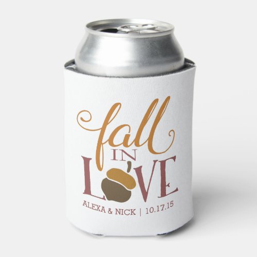 Fall in Love  Autumn Acorn Personalized Favor Can Cooler