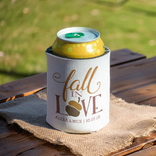 Fall in Love   Autumn Acorn Personalized Favor Can Cooler
