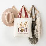 Fall in Love | Autumn Acorn Wedding Favor Tote Bag<br><div class="desc">Celebrate the season -- and your wedded bliss -- with these pretty seasonal wedding favor tote bags. Design features "fall in love" in marsala and burnt orange mixed typography with an acorn standing in for the "O." Personalize with your names and wedding date.</div>