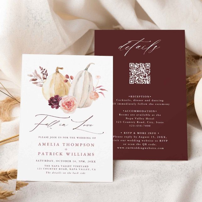 Fall in Love Autumn All in One Wedding Invitation (Front & Back)