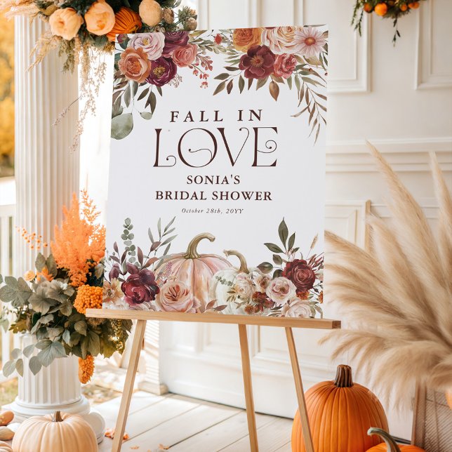 'Fall In Love' Autumn Blooms Pumpkin Bridal Shower Foam Board (Creator Uploaded)