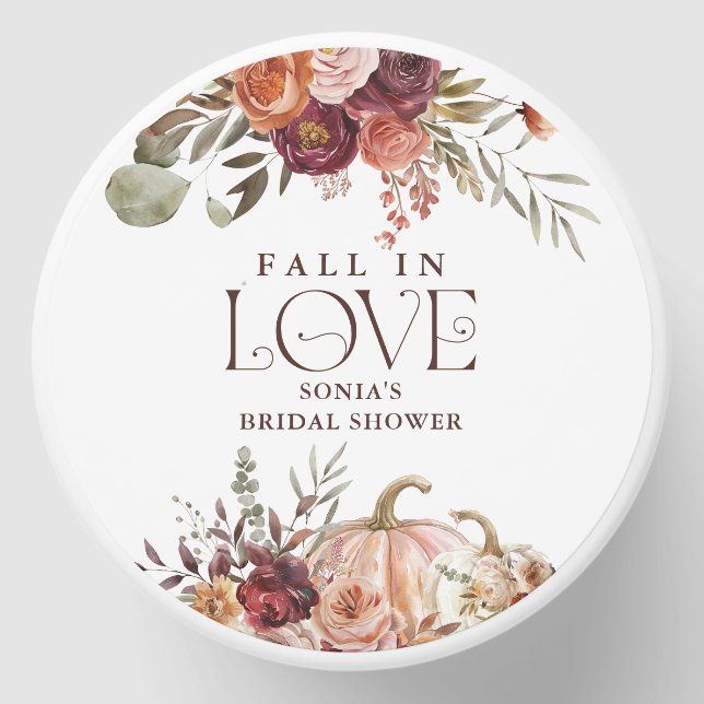 'Fall In Love' Autumn Blooms Pumpkin Bridal Shower Mini Candle Favors (Front)