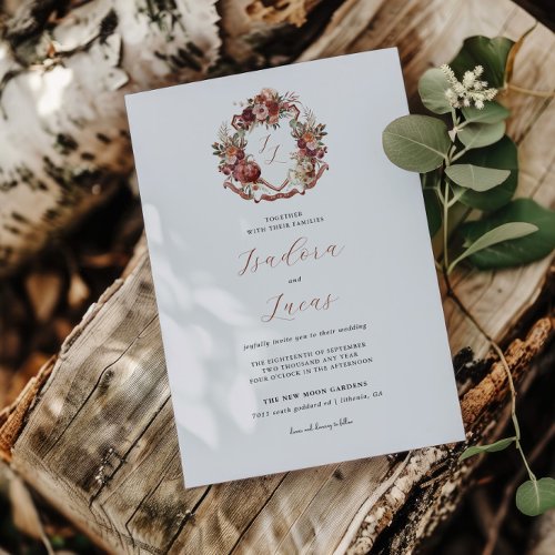 Fall In Love  Autumn Blooms Wedding Crest Invitation