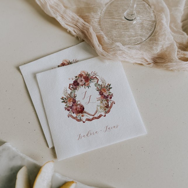 Fall In Love | Autumn Blooms Wedding Crest Napkins (Creator Uploaded)
