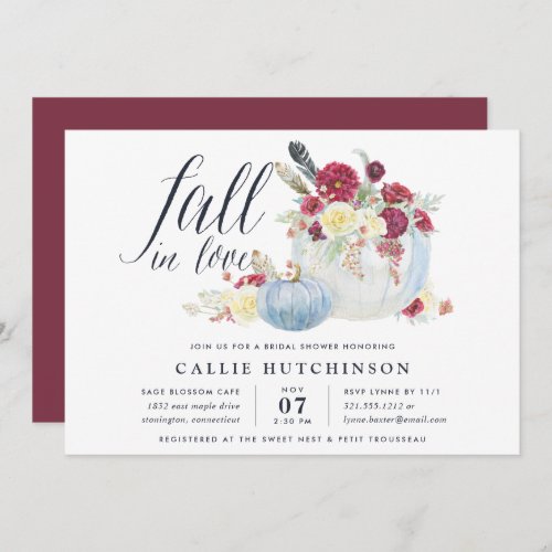 Fall in Love  Autumn Bridal Shower Invitation