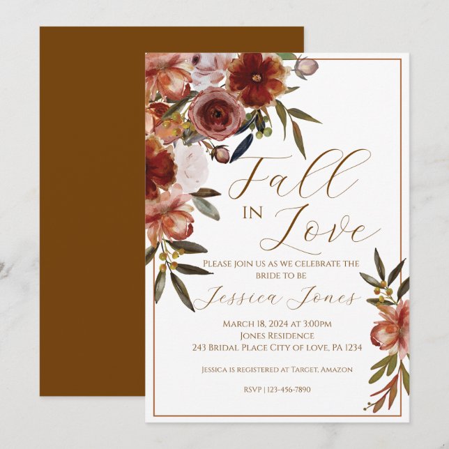 Fall In Love Autumn Bridal Shower Invitation (Front/Back)