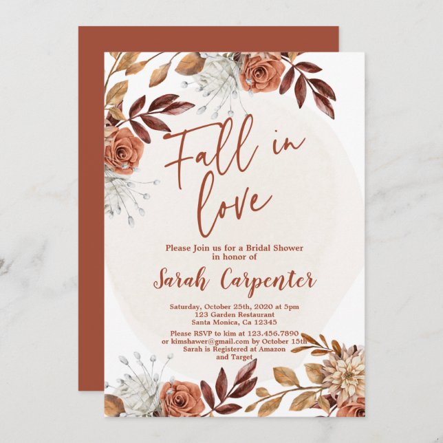 Fall in Love Autumn Bridal Shower Invitation (Front/Back)
