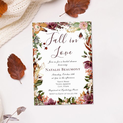 Fall in Love Autumn Bridal Shower Invitation