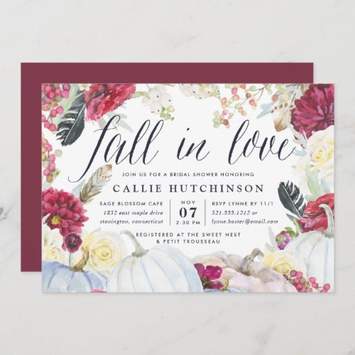 Fall in Love  Autumn Bridal Shower Invitation