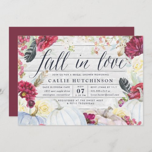 Fall in Love  Autumn Bridal Shower Invitation