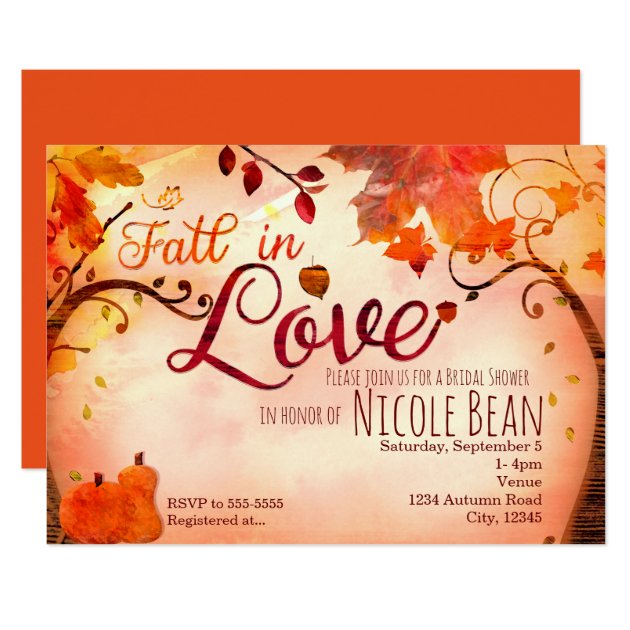 FALL IN LOVE Autumn Bridal Shower Invitations