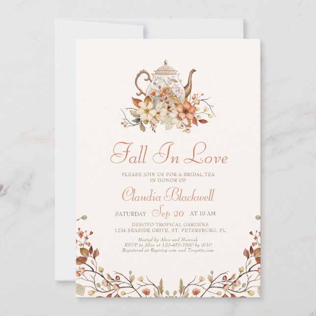 Fall In Love Autumn Bridal Tea Shower Invitation (Front)
