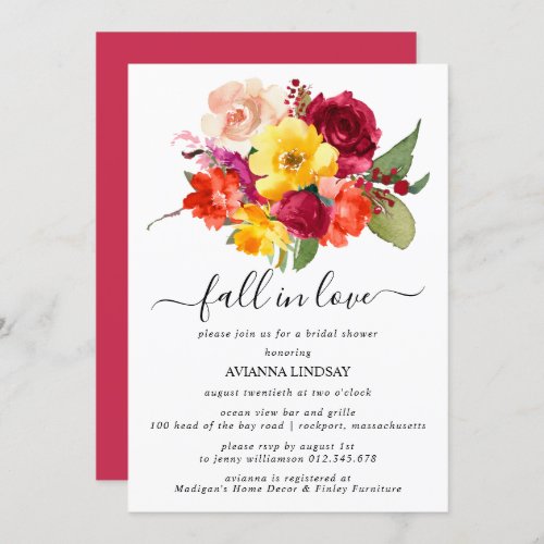 Fall in Love Autumn Colors Floral Bridal Shower Invitation
