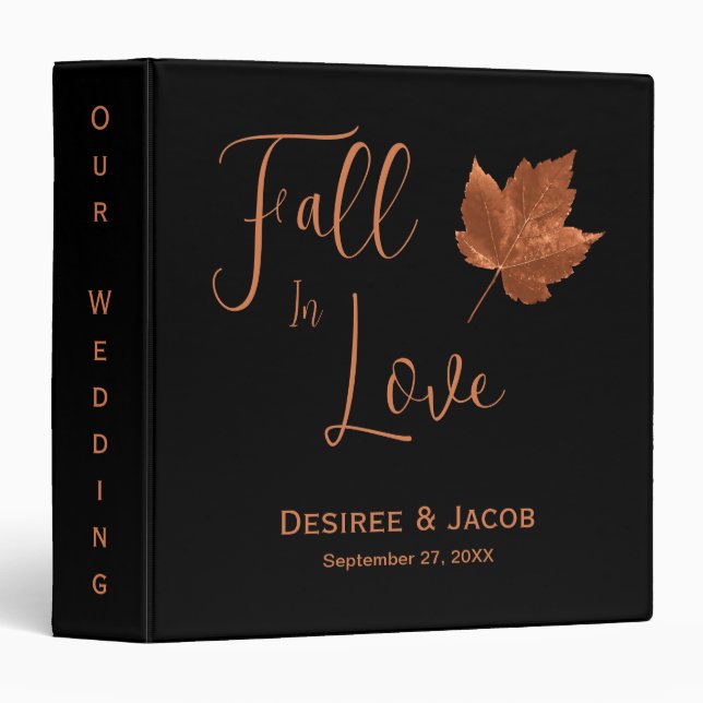 Fall In Love Autumn Copper Brown Black Rustic 3 Ring Binder (Front/Spine)