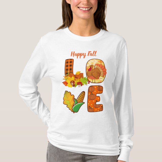 Fall In Love Autumn Customize Text T-Shirt (Front)