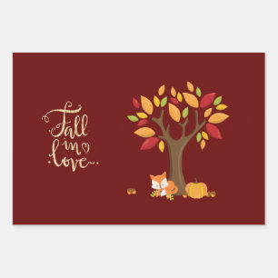 Fall in Love Autumn Design Fox Pumpkin Tree Wrapping Paper Sheets