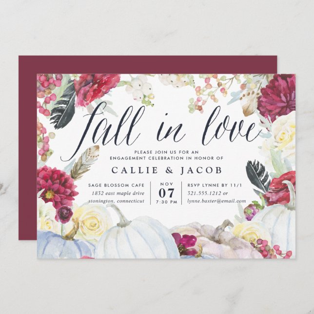 Fall in Love | Autumn Engagement Party Invitation (Front/Back)