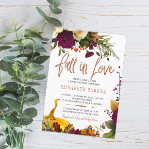 Fall in love autumn fall floral baby shower invitation
