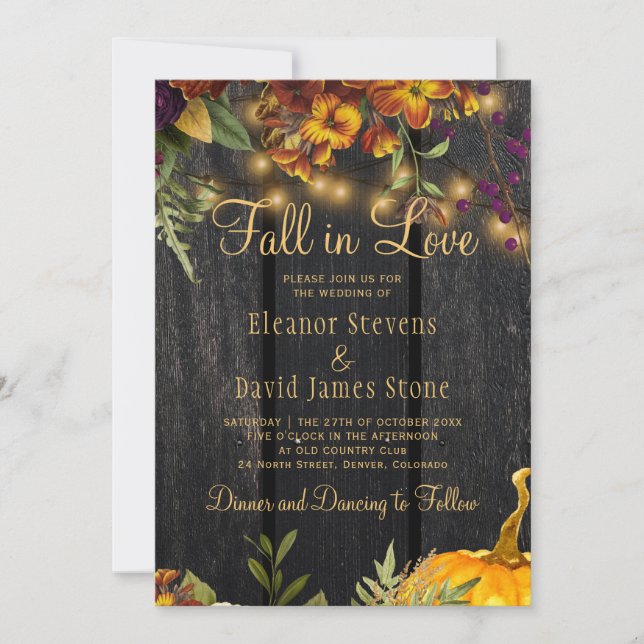 Fall in love autumn fall rustic floral wedding invitation (Front)