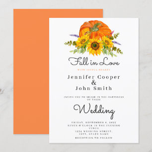 Fall in Love Autumn Fall Sunflower Pumpkin Wedding Invitation