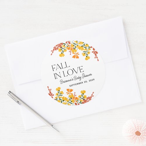 Fall In Love Autumn Floral Baby Shower Classic Round Sticker