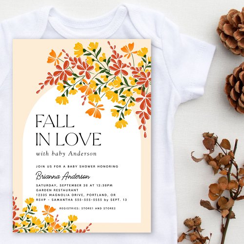 Fall In Love Autumn Floral Baby Shower Invitation