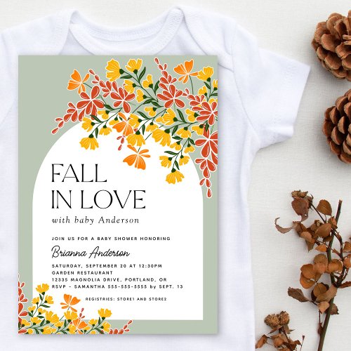 Fall In Love Autumn Floral Baby Shower Invitation