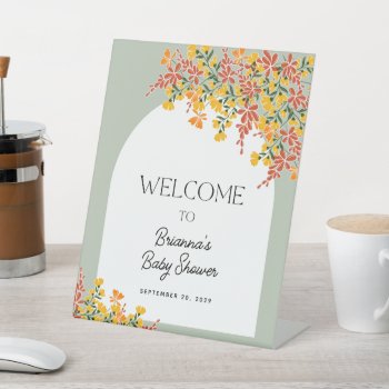 Fall In Love Autumn Floral Baby Shower Welcome Pedestal Sign by daisylin712 at Zazzle
