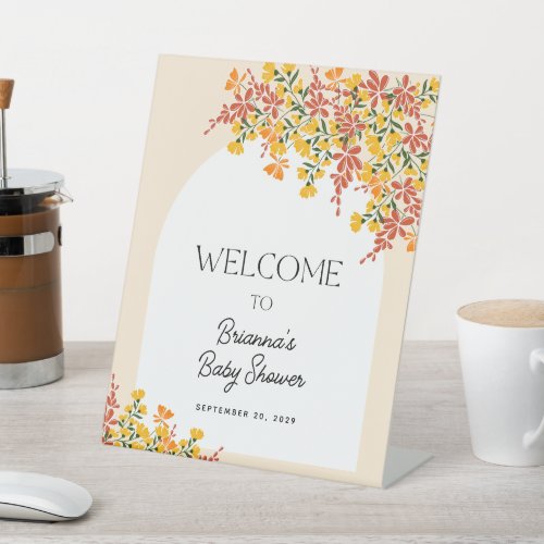 Fall In Love Autumn Floral Baby Shower Welcome Pedestal Sign