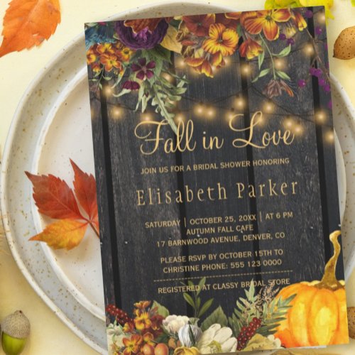 Fall in Love autumn floral barn wood bridal shower Invitation