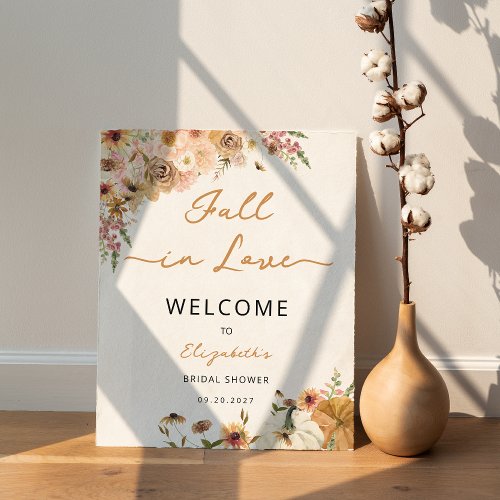 Fall in Love Autumn Floral Bridal Shower Welcome Poster