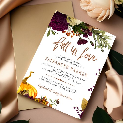 Fall in Love autumn floral chic bridal shower Invitation