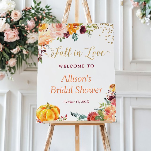 Fall in Love Autumn Floral Pumpkin Bridal Shower Foam Board (Creator Uploaded)