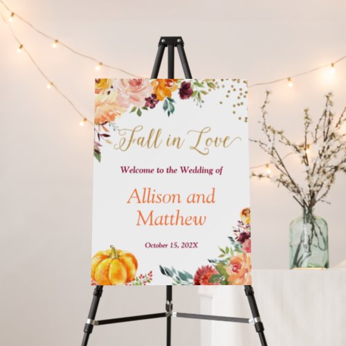 Fall in Love Autumn Floral Pumpkin Wedding Foam Board