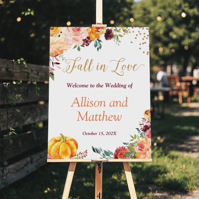 Fall in Love Autumn Floral Pumpkin Wedding Foam Board (Creator Uploaded)