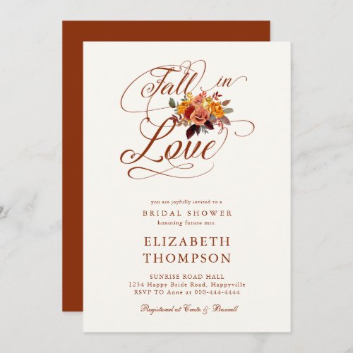 Fall in Love Autumn Floral Romantic Bridal Shower Invitation