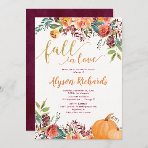 Fall in love autumn floral rustic bridal shower invitation