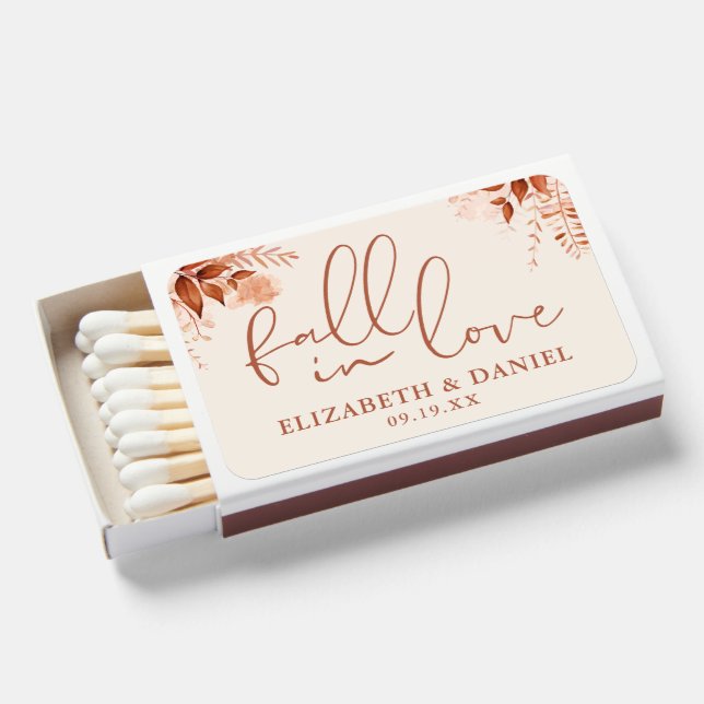 Fall In Love Autumn Floral Wedding Favor Matchboxes (Front Open)